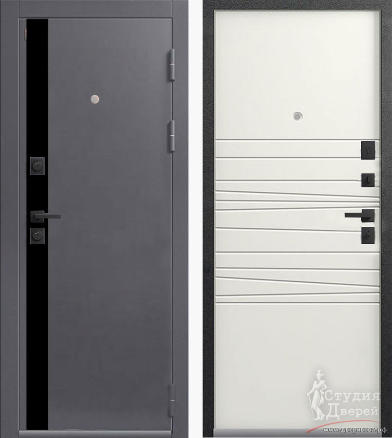 Дверь стальная LUX-5 Серый муар - Мрамор светлый (глянец)
